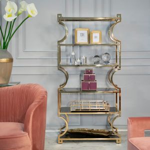 METAL/GLASS 65" 5-TIER SHELF UNIT, GOLD KD 3