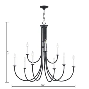 Meadowview 36'' Wide 9-Light Chandelier - Matte Black 3