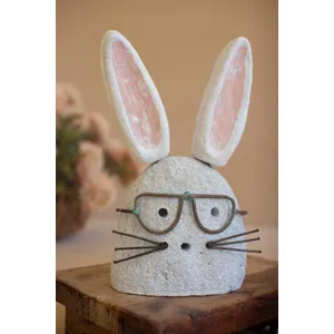 Set of 2 White-Wash Clay and River Rock Bunnies 3