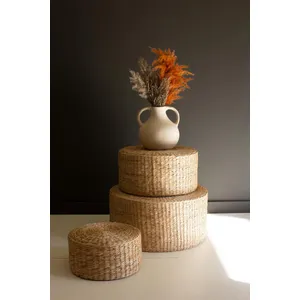 Set of 3 Round Natural Seagrass Risers 1