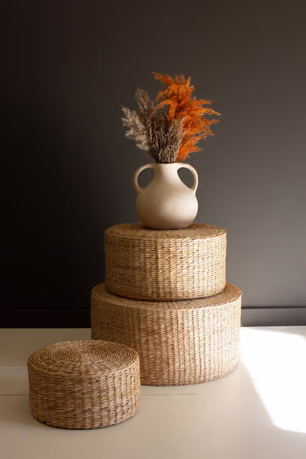 Set of 3 Round Natural Seagrass Risers
