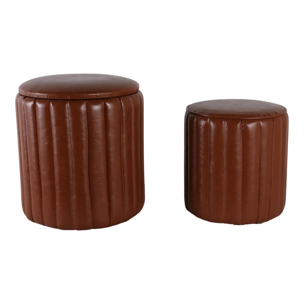 FIONACREST SET OF 2 BROWN OTTOMANS 18 (IN)
