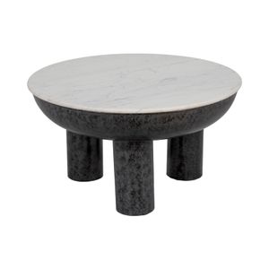 33" CHUNKY LEG COFFEE TABLE MARBLE TOP, WHITE/BLK 1