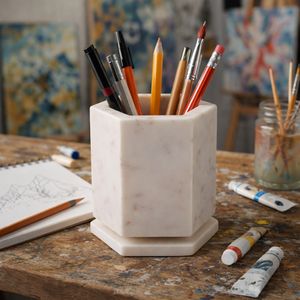 7" MARBLE SWIVEL PENCIL CUP, WHITE 2