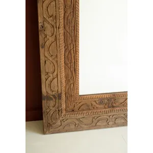 Hand-Carved Recycled Wood Framed Mirror 3