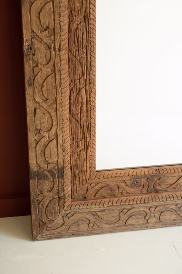 Hand-Carved Recycled Wood Framed Mirror
