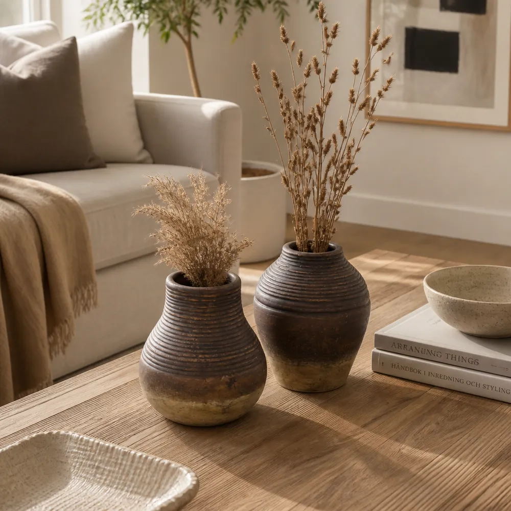 DRAPERFIELD SET OF 2 BROWN VASES 6 (IN)