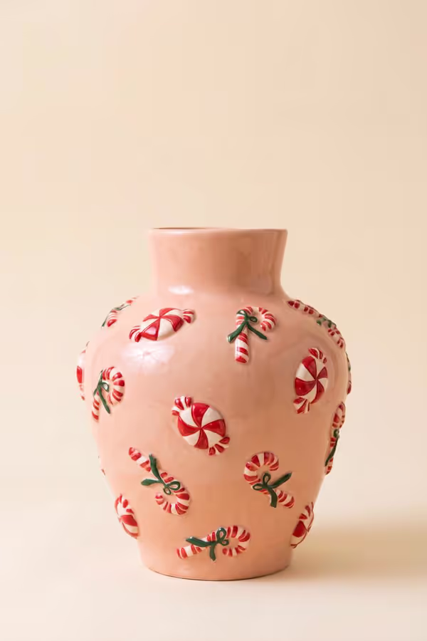 Ceramic Vase with Peppermint Detail
