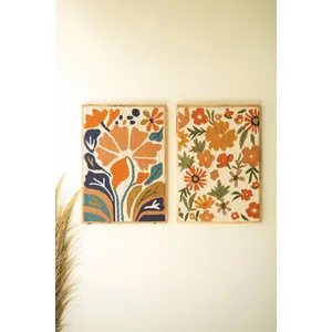Set of 2 Framed Hand-Hooked Florals 1