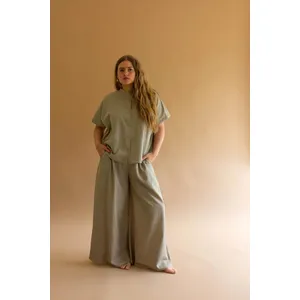High-Neck Buttondown Short-Sleeve Blouse - Fog 3