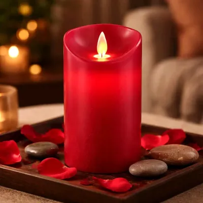 Red Non Drip Moving Flame LED Candle 3in by 6in