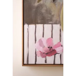 Framed Green Vase with Pink Flowers Painting 4