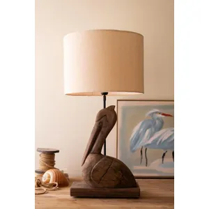 Carved Mango Wood Pelican Table Lamp Base with Fabric Shade 1