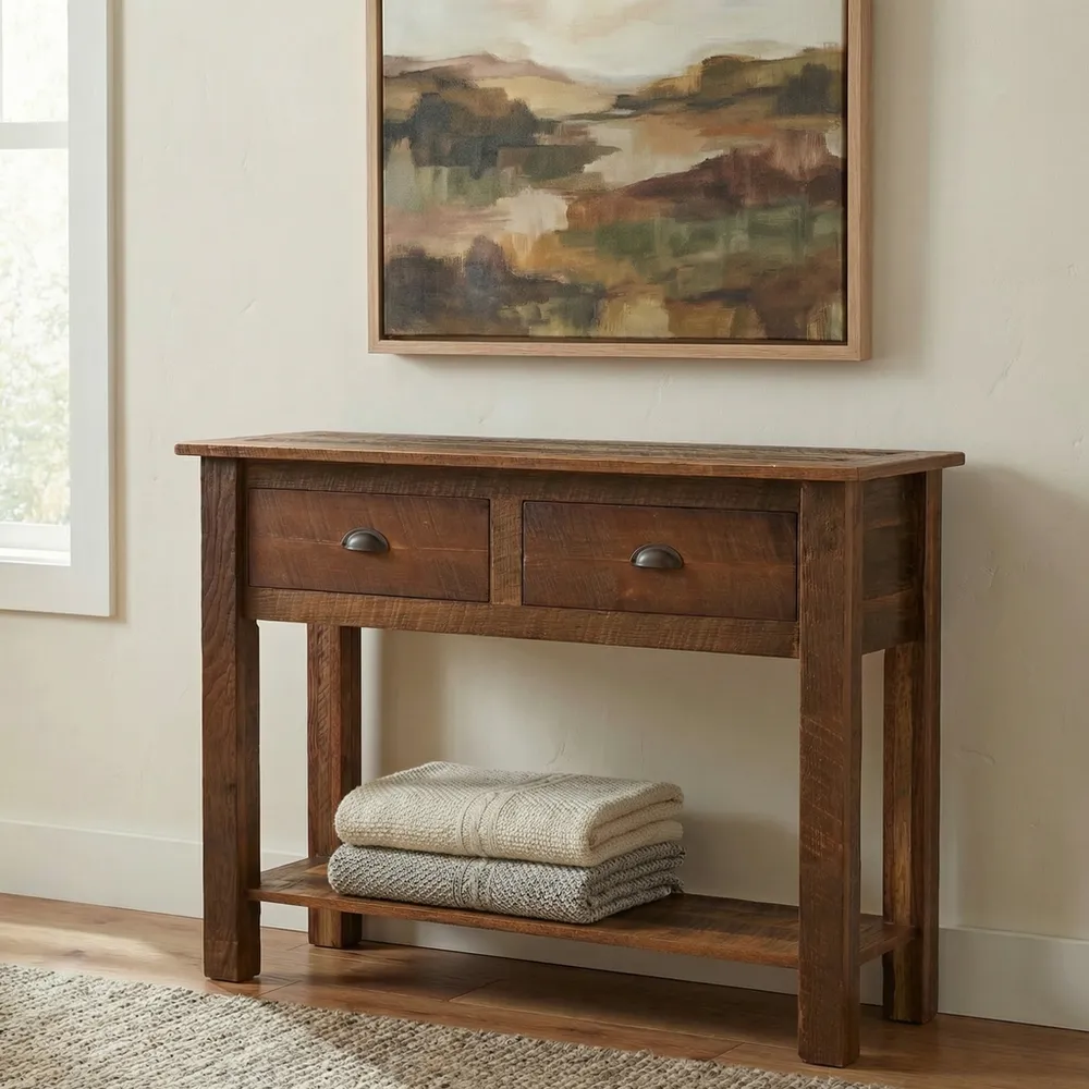 Barnwood Two Drawer Sofa Table with Barnwood Legs