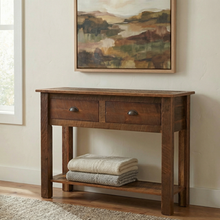 Barnwood Two Drawer Sofa Table with Barnwood Legs