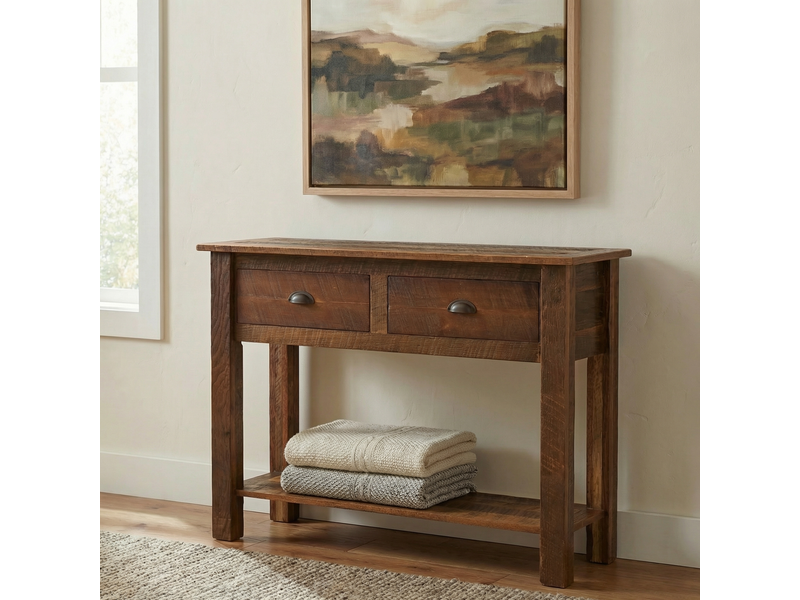 Barnwood Two Drawer Sofa Table with Barnwood Legs 1
