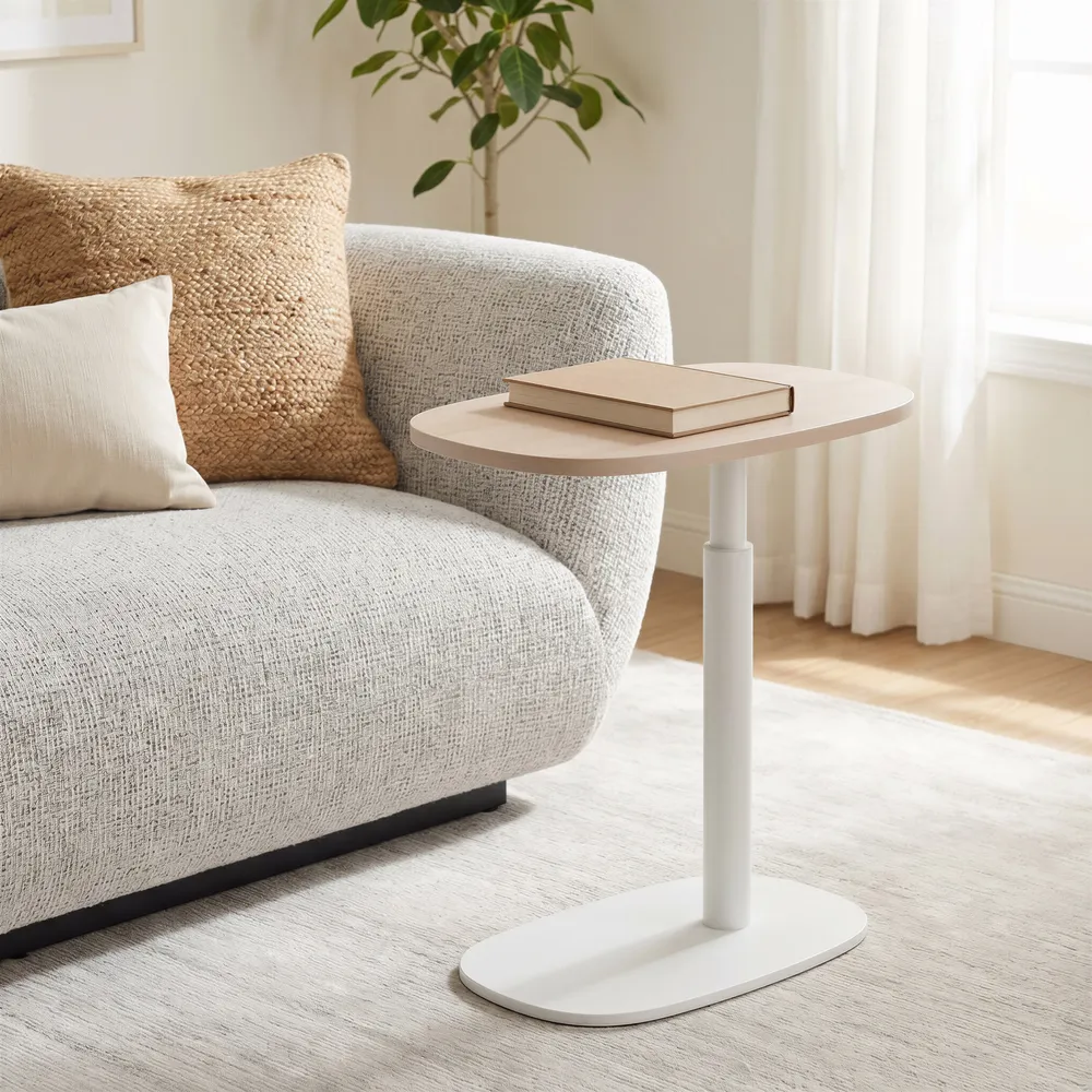 Buddy Adjustable Rotating Side Table Natural & White