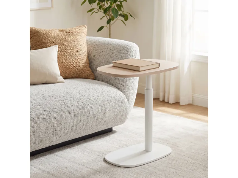 Buddy Adjustable Rotating Side Table Natural & White 2