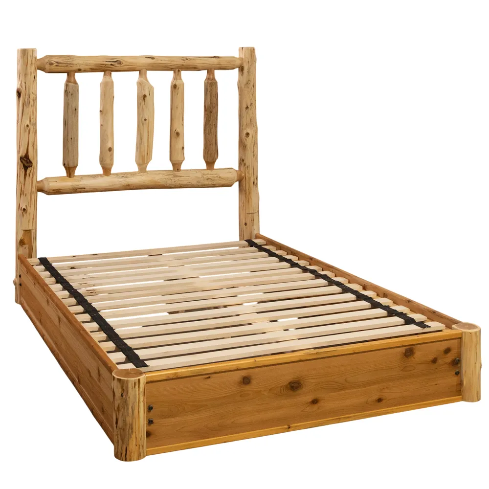 Cedar Log Traditional Platform Bed - Queen - Natural