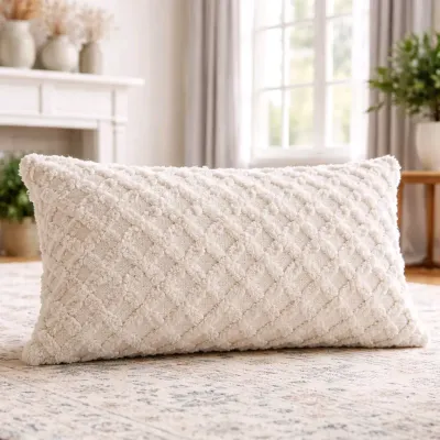 Beige Rectangle Waffle Pillow 12x19.5x1in
