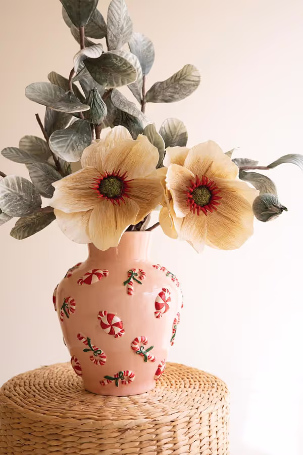 Ceramic Vase with Peppermint Detail