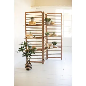 Folding Wooden Screen with Three Shelves 1