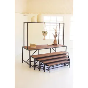 Metal and Wood Store Display Table with Wire Grid Top 4