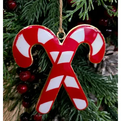 Double Candy Cane Ornament 4x4in