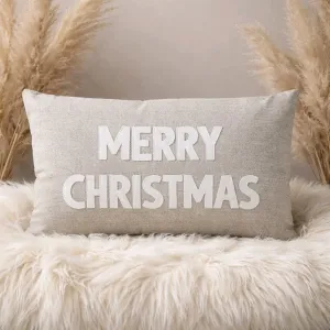 Beige Merry Christmas Pillow 12x19.5x1in 2