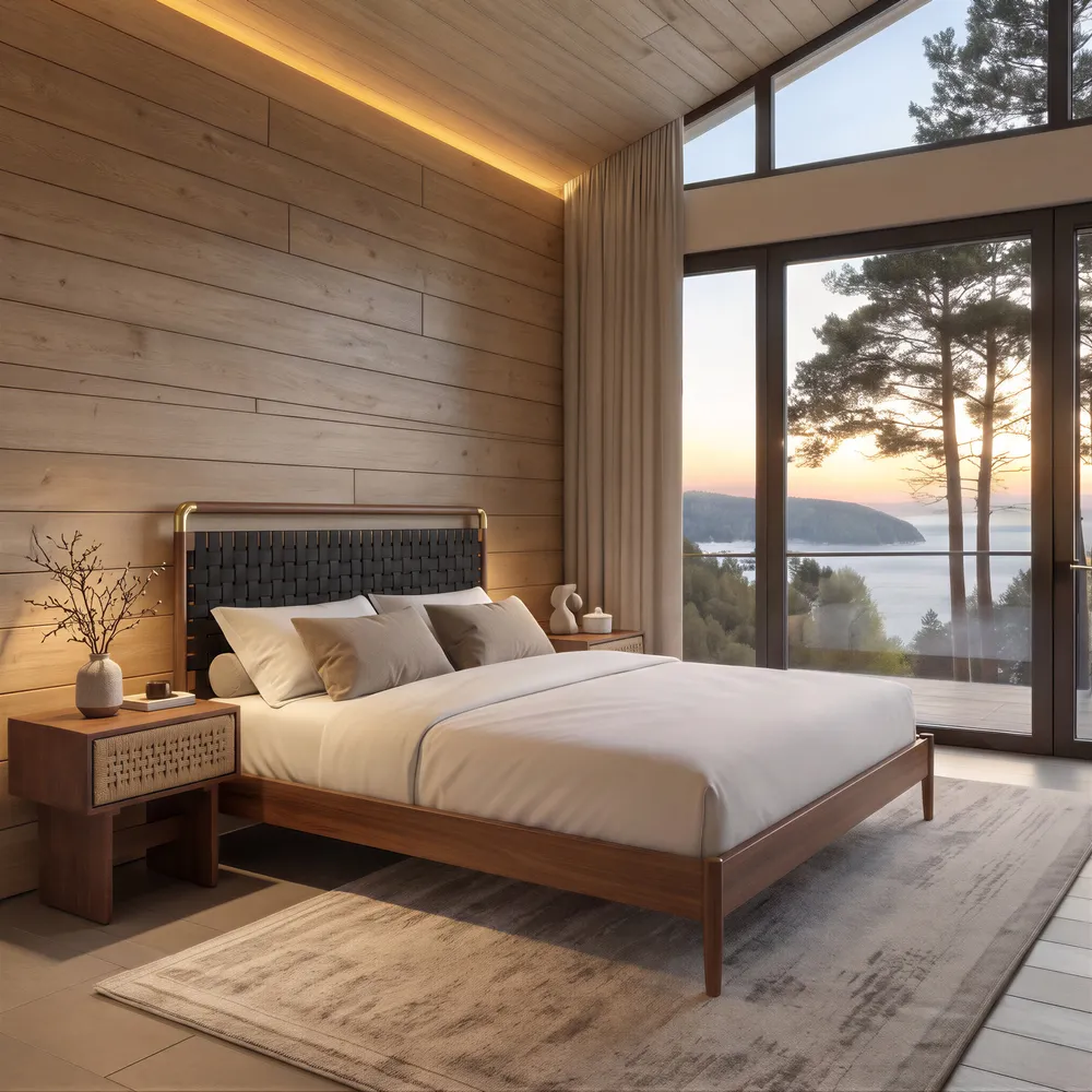 Netz King Bed Black & Walnut