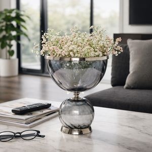 ASPENSIDE GRAY GLASS VASE 11 (IN) 9