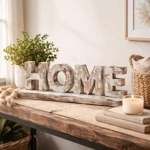 HOME Whitewashed Wooden Sign 2