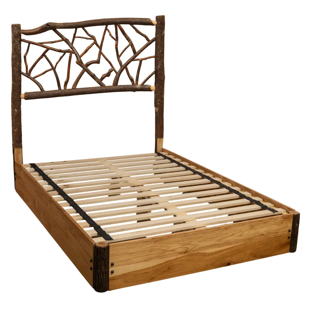 Hickory Log Twig Platform Bed - Queen - Slate