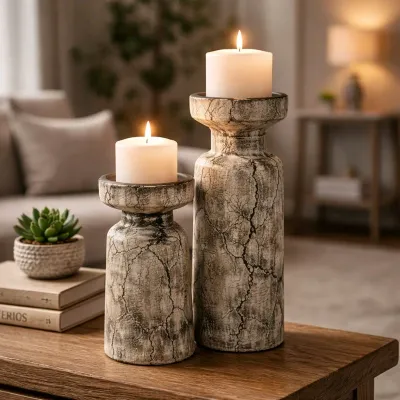 Whitewashed Crackle Candle Holder 12in