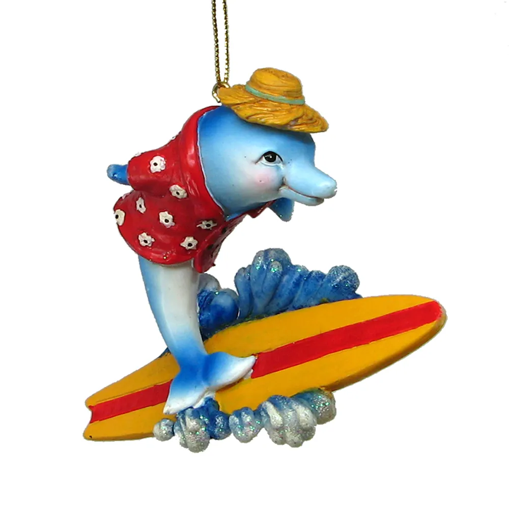 3-3/4" DOLPHIN SURFING CHRISTMAS ORNAMEN