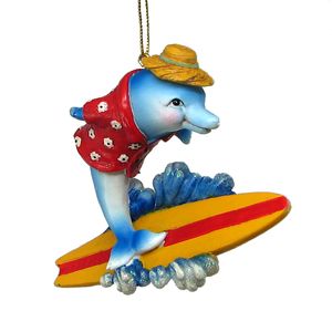 3-3/4" DOLPHIN SURFING CHRISTMAS ORNAMEN 1