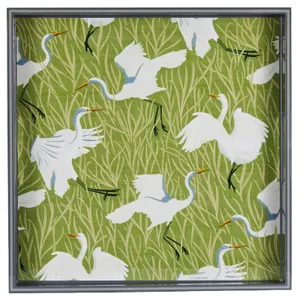 Egret & Reed Square Lacquer Serving Tray 2