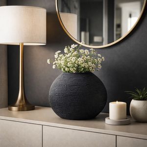 HELTONWELL BLACK GLASS VASE 8 (IN) 8