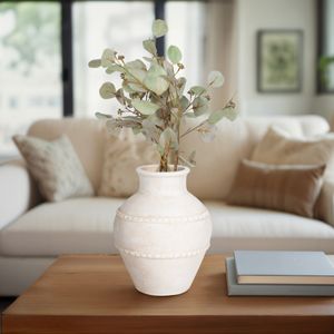 12" TRADITIONAL TEXTURED TERRACOTTA VASE, IVORY 2