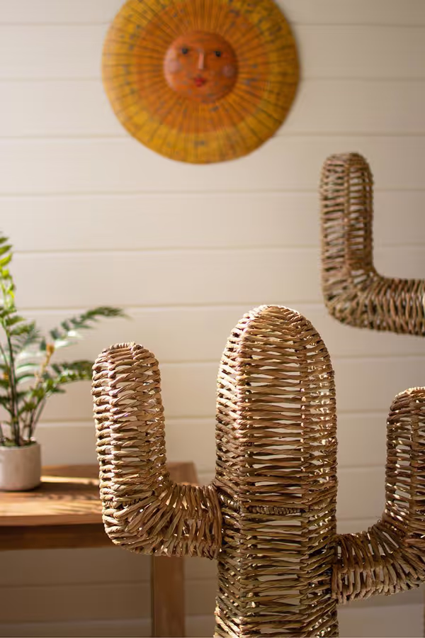 Set of 2 Woven Seagrass and Iron Cacti