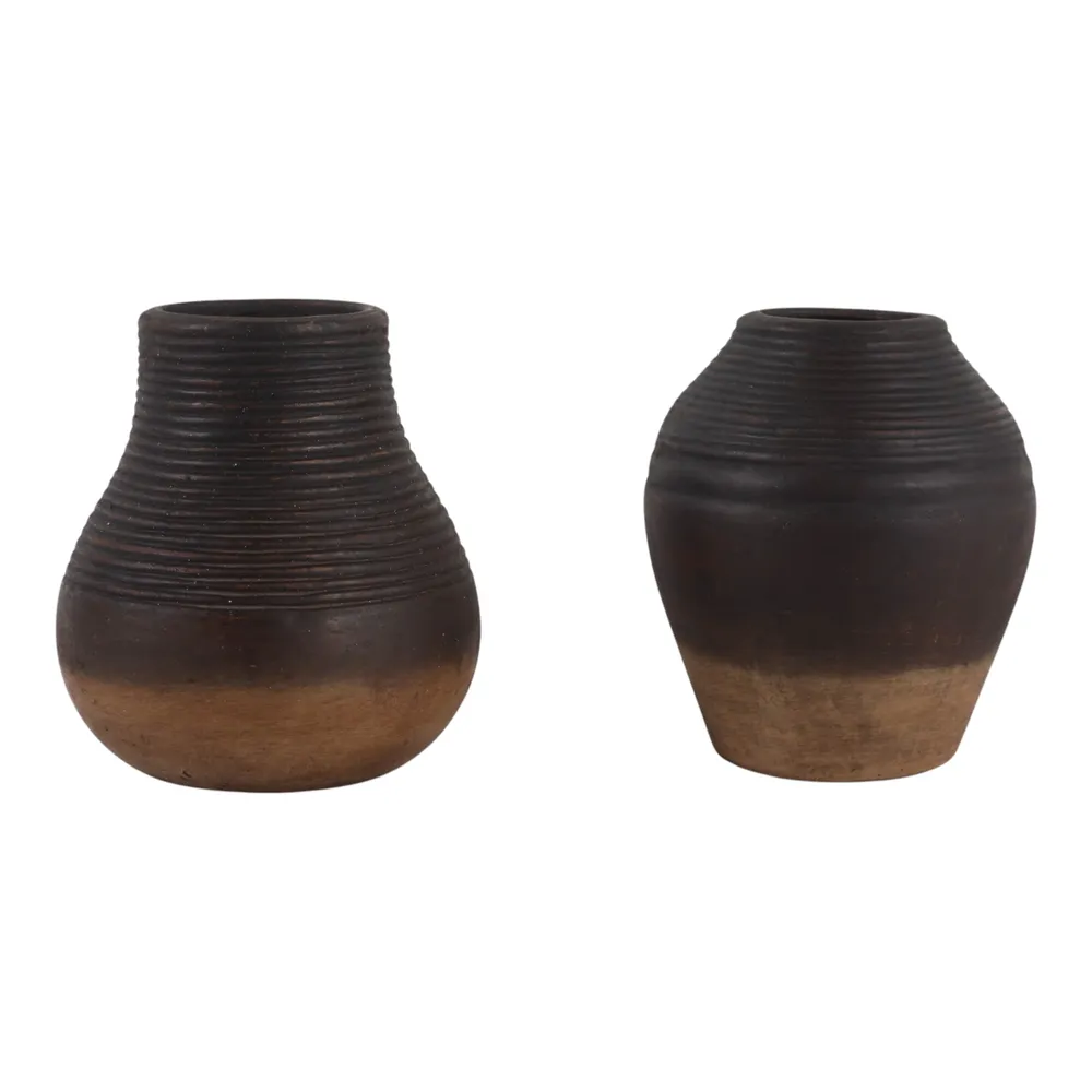 DRAPERFIELD SET OF 2 BROWN VASES 6 (IN)
