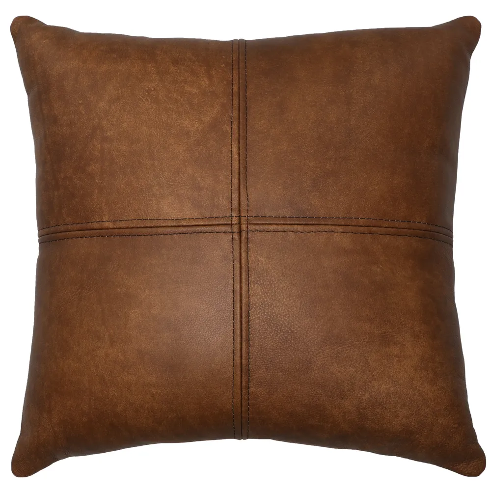 Gentle Fawn Leather Pillow - 18x18 - Fabric Back
