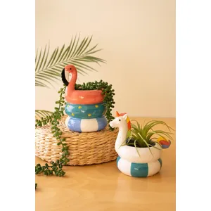 Set of 2 Ceramic Flamingo and Unicorn Floatie Vases 4