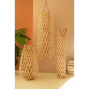 Tall Teardrop Natural Willow Lantern with Glass Insert 2