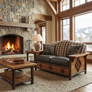 Hickory Log  Diamond Peak Loveseat - Premium Fabric - Seat:  Fabric TBD;   Backrest:  Fabric TBD