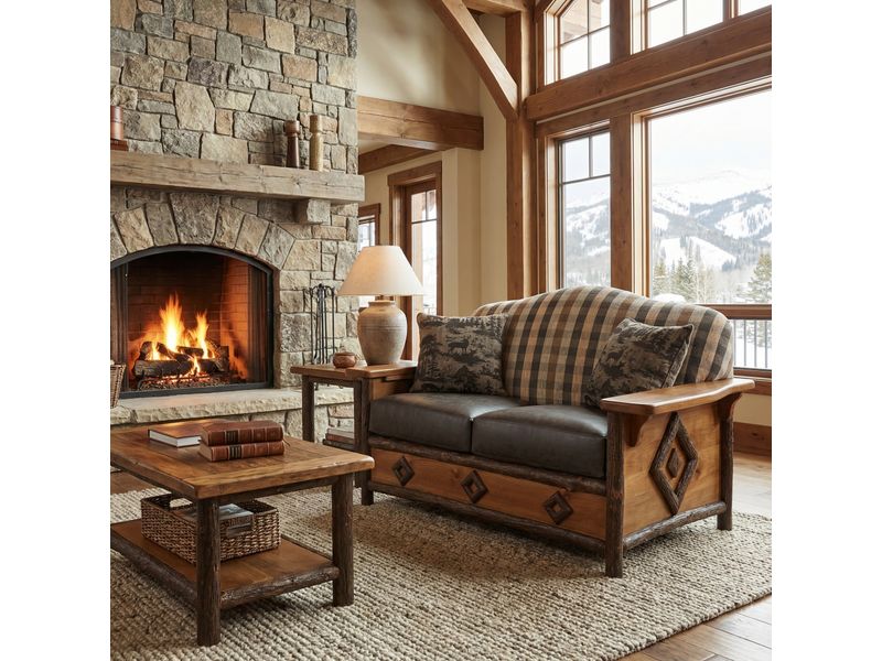 Hickory Log  Diamond Peak Loveseat - Premium Fabric - Seat:  Fabric TBD;   Backrest:  Fabric TBD 2