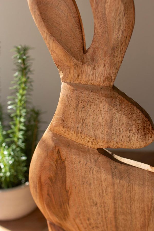 Tall Carved Wood Rabbit on a Base