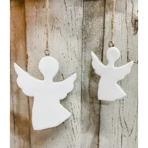 Wooden Hanging Angel w/ White Enamel 4.75x6in 2