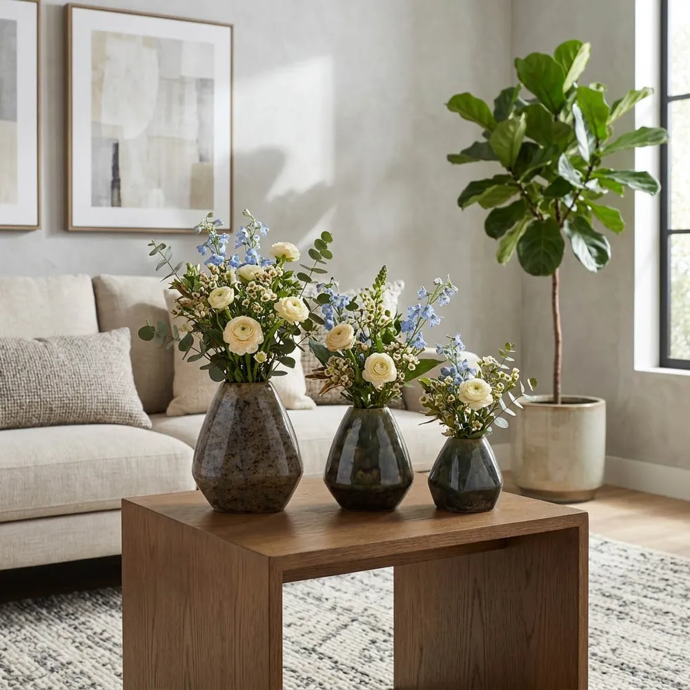 DENNINGHAM SET OF 3 BROWN VASES 8 (IN)