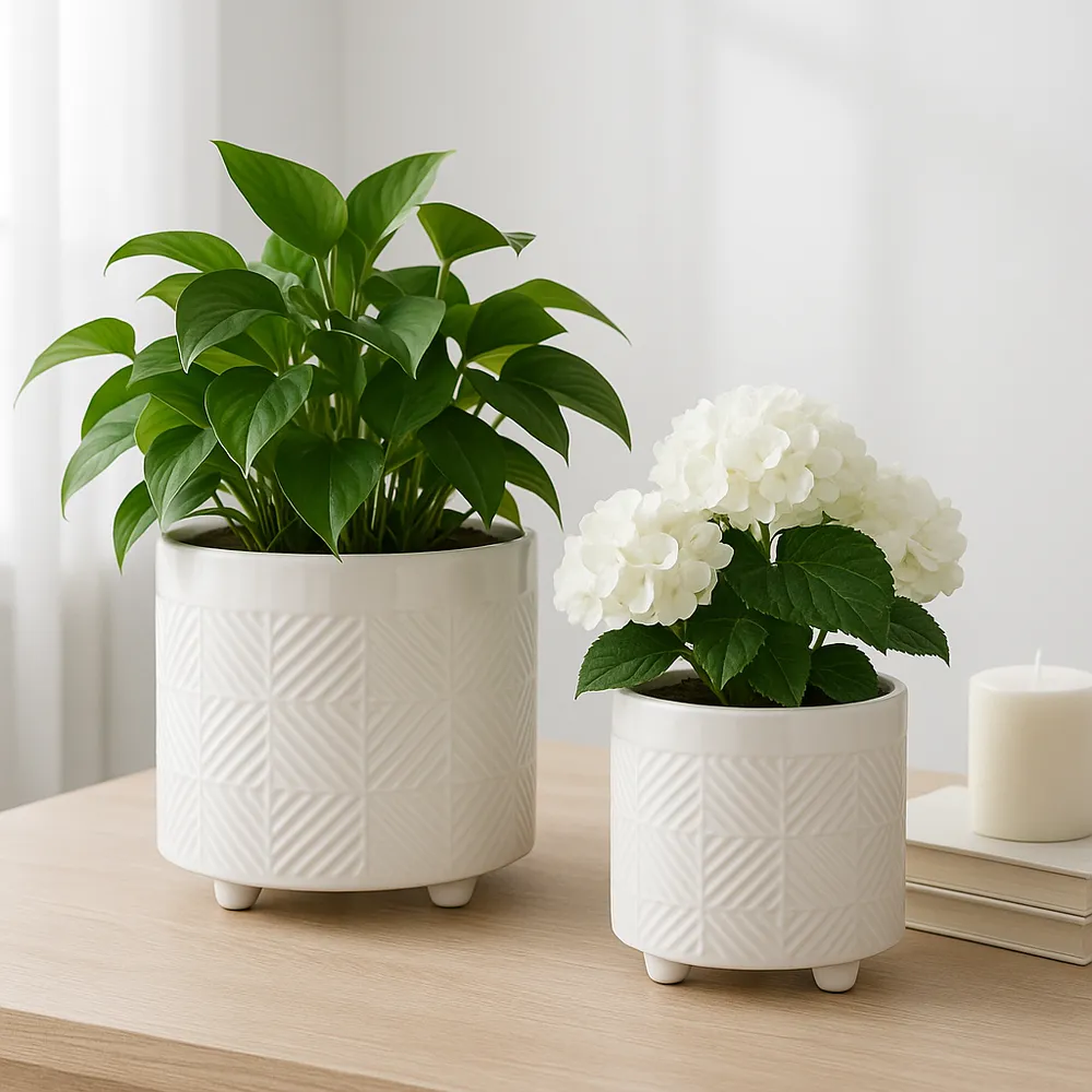EMMETLAKE SET OF 2 WHITE PLANTER 8 (IN)